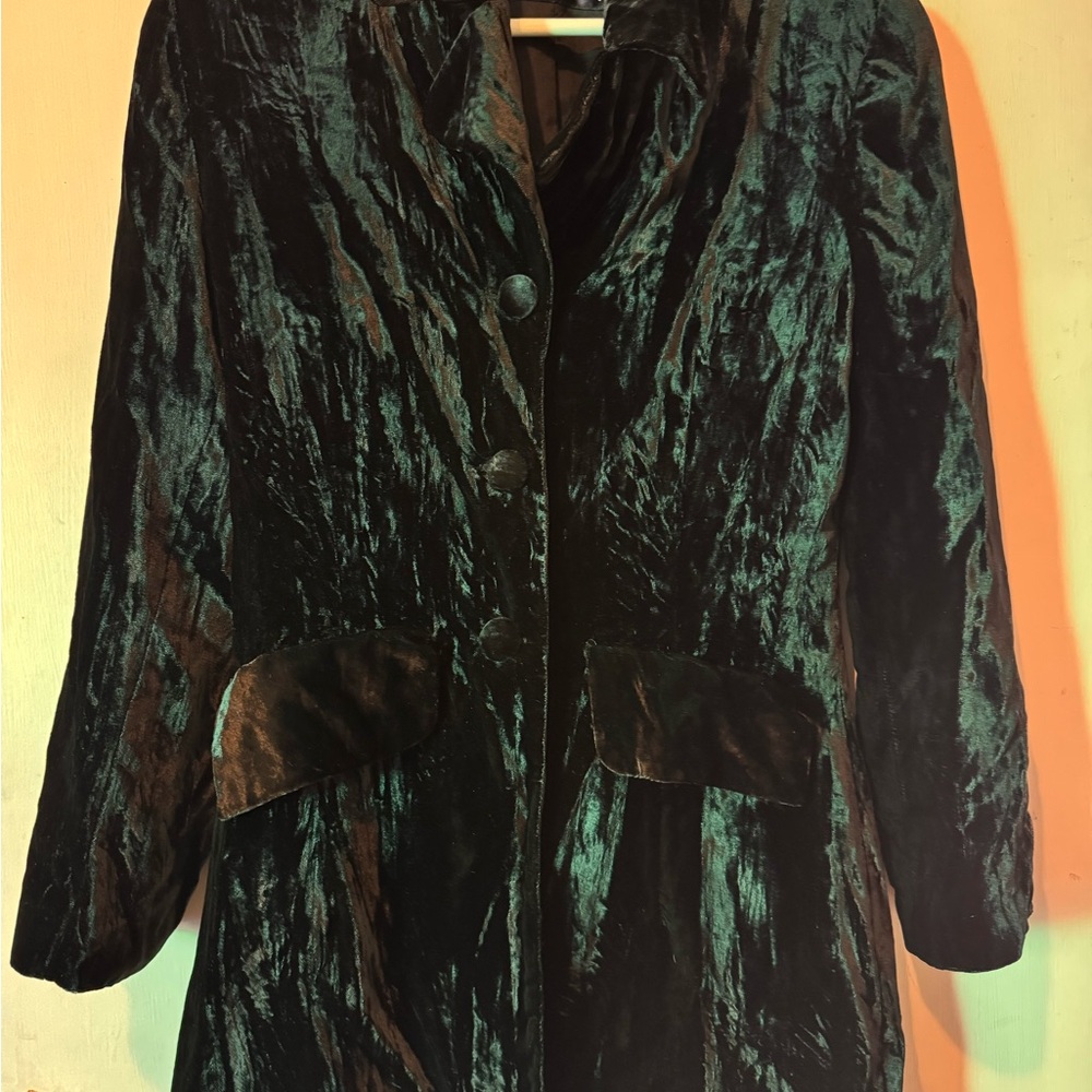 Vintage Velvet Coat in Black and Green